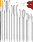 25/50 PCS Premium Large Eye Large Gage Needles for Hand Sewing with 2 Needle Threaders, Assorted Sizes, Embroidery Needles for Hand Sewing, Big Eye Needle
