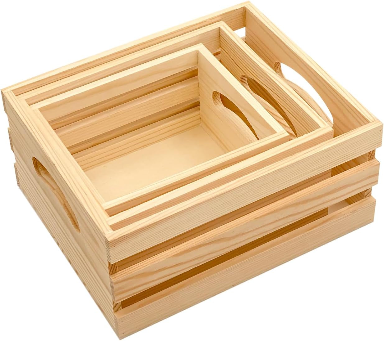 Set of 3 Wooden Pallet Crates Nesting Unfinished Wood Trays Storage for DIY Crafts (Large Size 9.4 X 7.8 X 4.3 In)