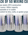 20 Ounce (600Ml) Disposable Flexible Clear Graduated Plastic Mixing Cups - Box of 50 Cups - Use for Paint, Resin, Epoxy, Art, Kitchen, Cooking, Baking - Measuring Ratios 2-1, 3-1, 4-1, ML