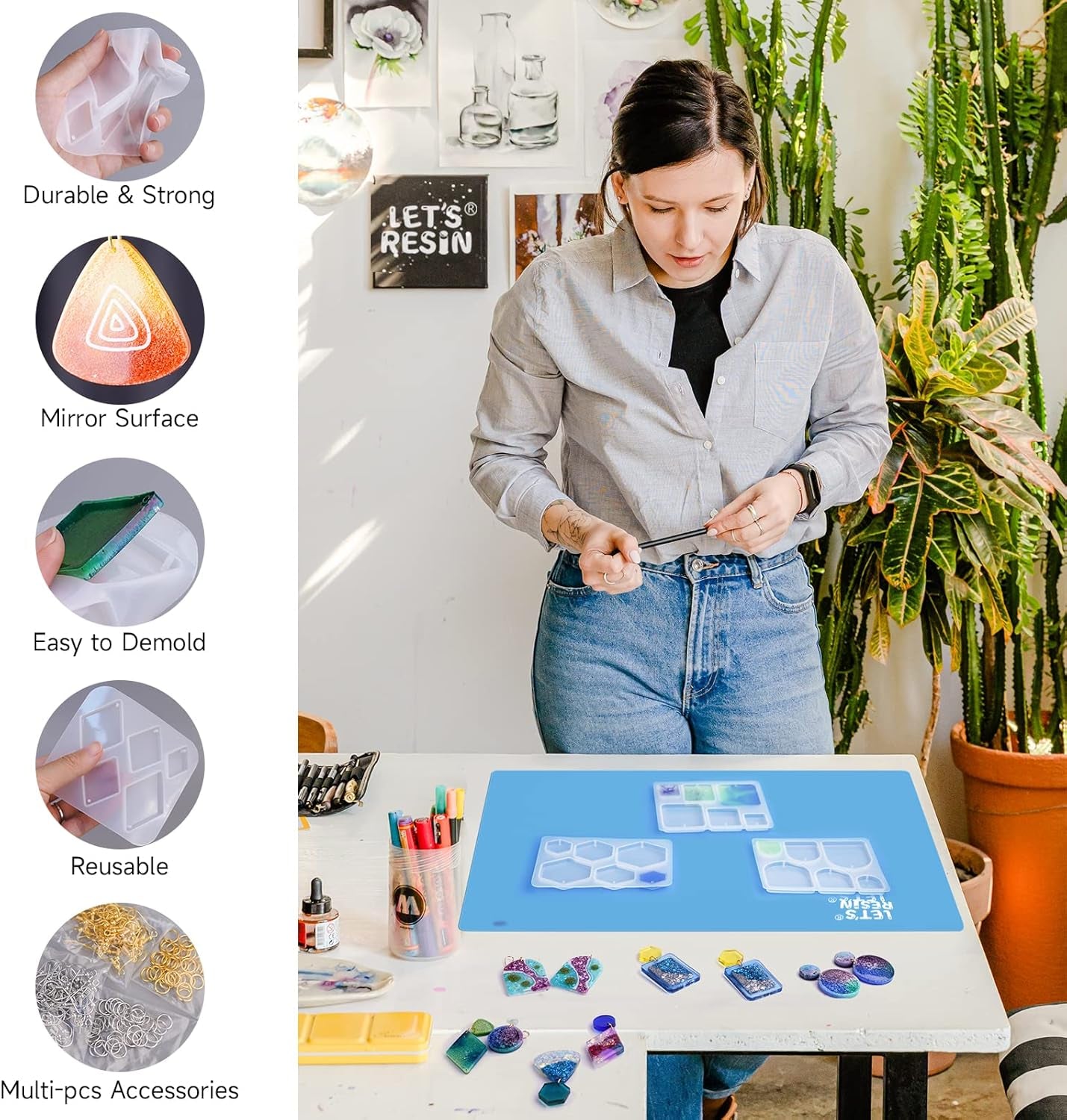Resin Earring Mold, 171 Pcs Resin Jewelry Molds Making Kit with 11 Pack Variety Shape Resin Molds Silicone, Earring Molds for Epoxy Resin, Pendant, Earrings, Necklace, Keychains