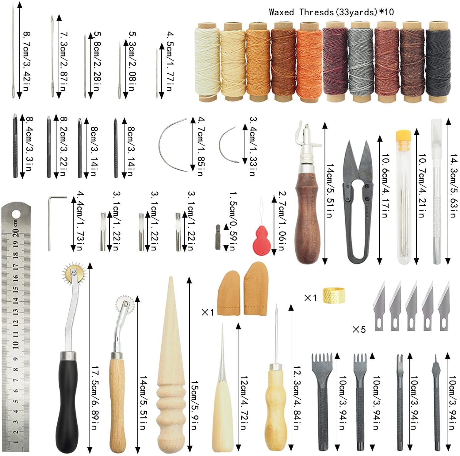 Leather Working Tools for Beginners: Professional Leather Craft Kit with Waxed Thread Groover Awl Stitching Punch for Leathercraft Adults Gifts 02