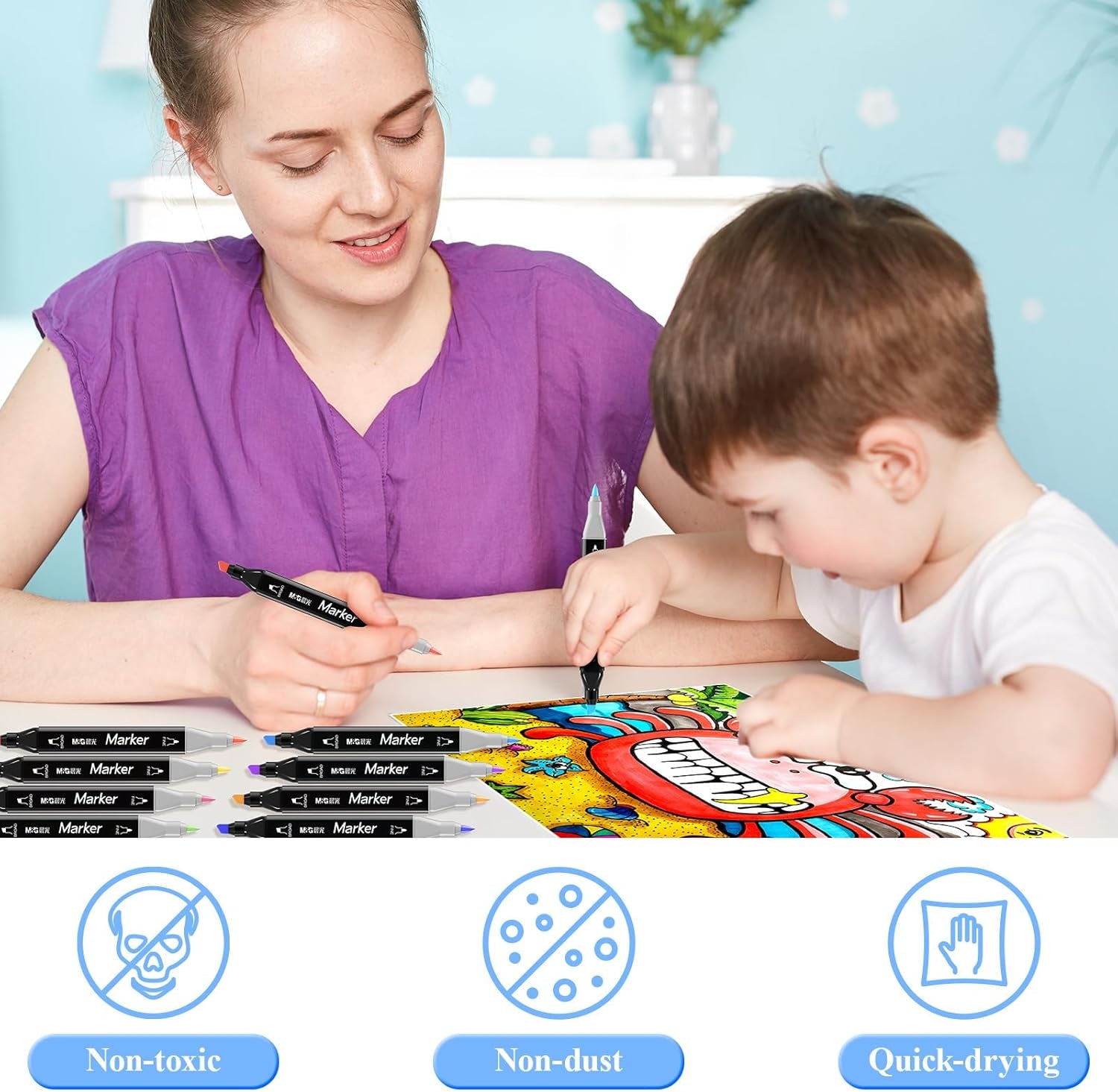 24 Colors Alcohol Based Markers, Dual Tip Permanent Art Markers Set, Sketch Markers for Adult Kid Coloring Book, Illustration Painting Card Making