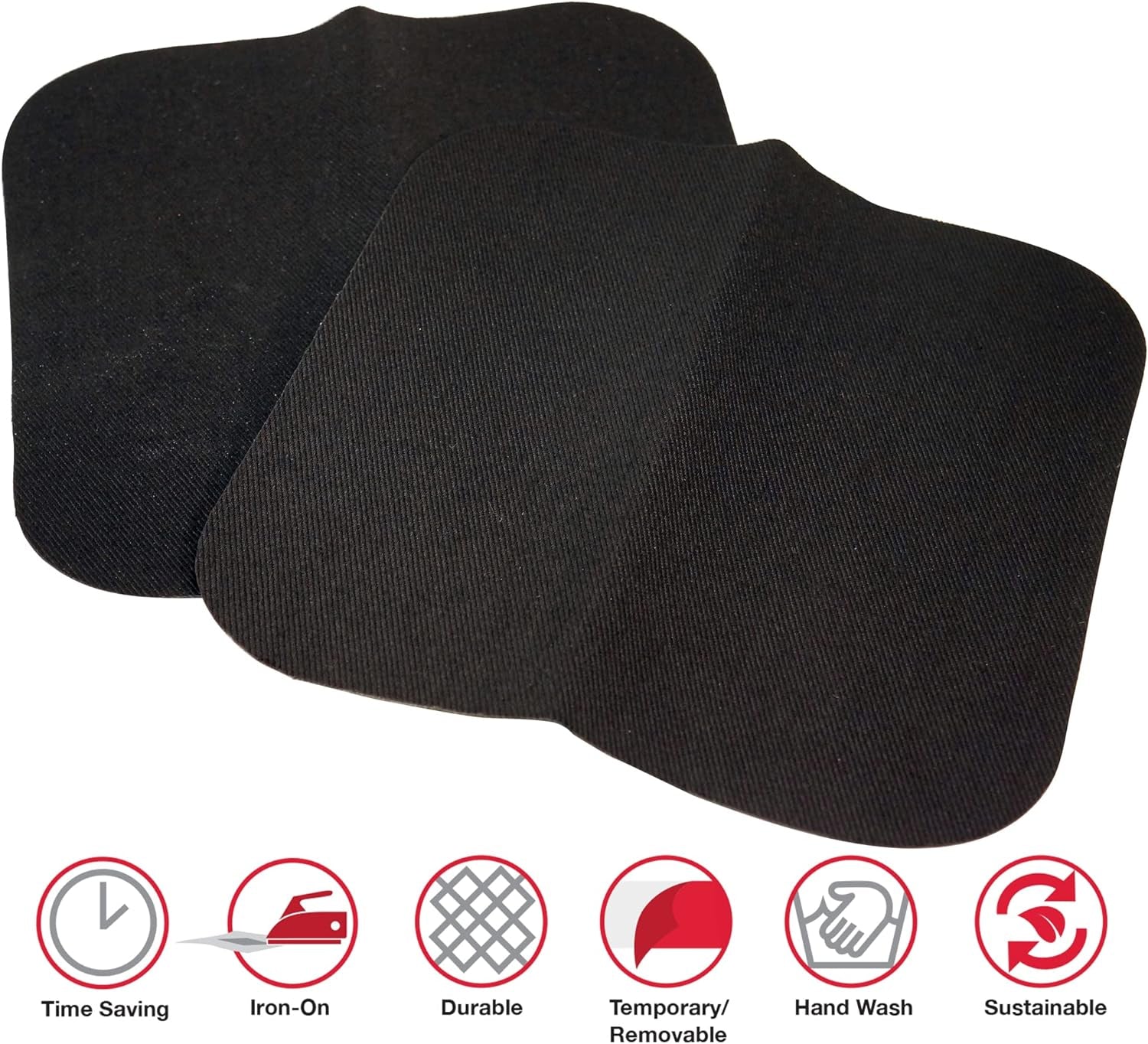 Iron-On Patches for Clothing Repair, 5-Inch by 5-Inch, 2 per Package, Black (3 Pack)