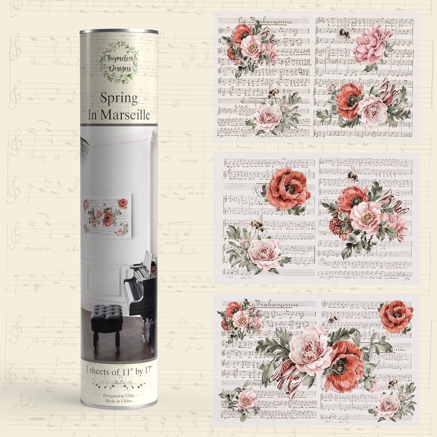 Rub on Transfers for Furniture and Crafts | 3 Design Sheets 11” X 17” Each | Home Décor Transfers | Furniture and Craft Decals | by  (Eucalyptus Dreams)