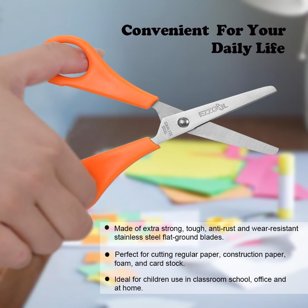 Scissors Bulk for Kids,  96 PACK 5” Safety Blunt Tip Student Scissors, 6 Assorted Colors Kid Craft Scissors for Cutting Regular Paper,Construction Paper,Cards