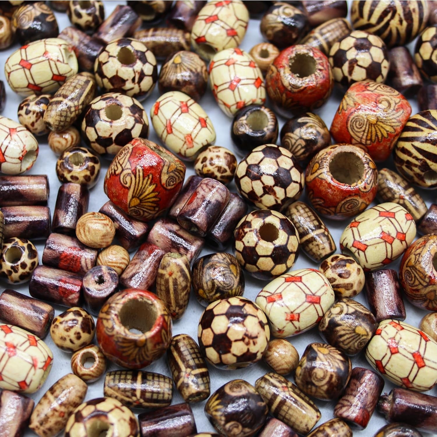 500 PCS Wooden Beads for Jewelry Making Adults, Painted Assorted African Beads, Macrame Supplies Beads, Craft Jewelry Wood Beads for Bracelets &amp; Necklace, Large &amp; Small round Barrel Tubular
