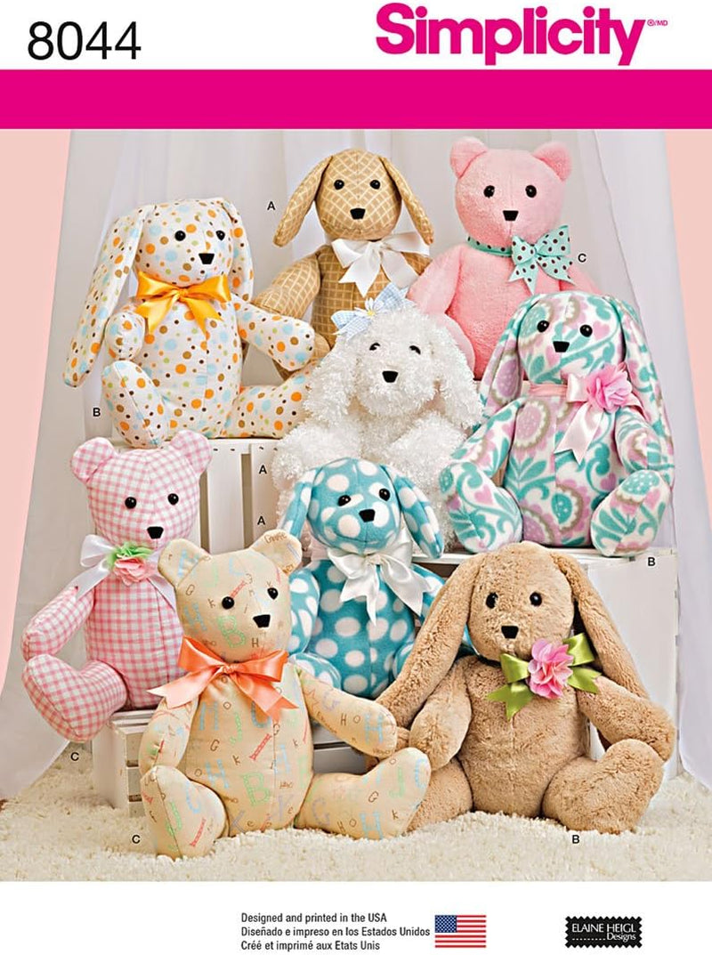 US8044OS Children'S Stuffed Animal Toy Sewing Pattern, One Size