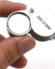 Pocket Jewelry Loupe 30X 21Mm Jewelers Loop Eye Magnifying Glass Foldable Magnifier
