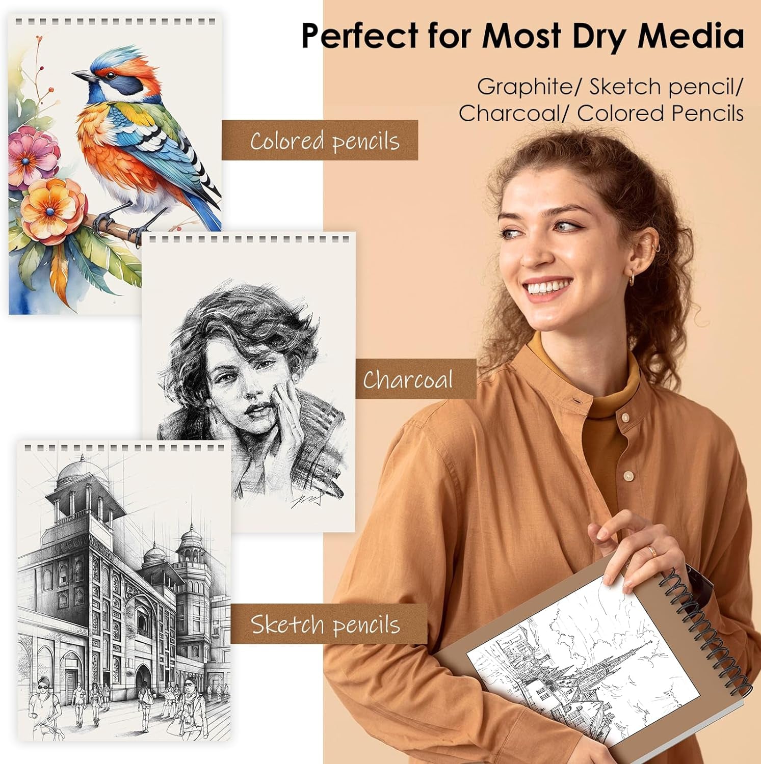 9" X 12" Premium Sketch Book Set, 1-Pack Spiral Bound Drawing Paper, 100 Sheets (68Lb/100Gsm) Sketchbook, Acid-Free Art Drawing Painting Sketching Pad Supplies for Kids, Teens, Adults, Artists