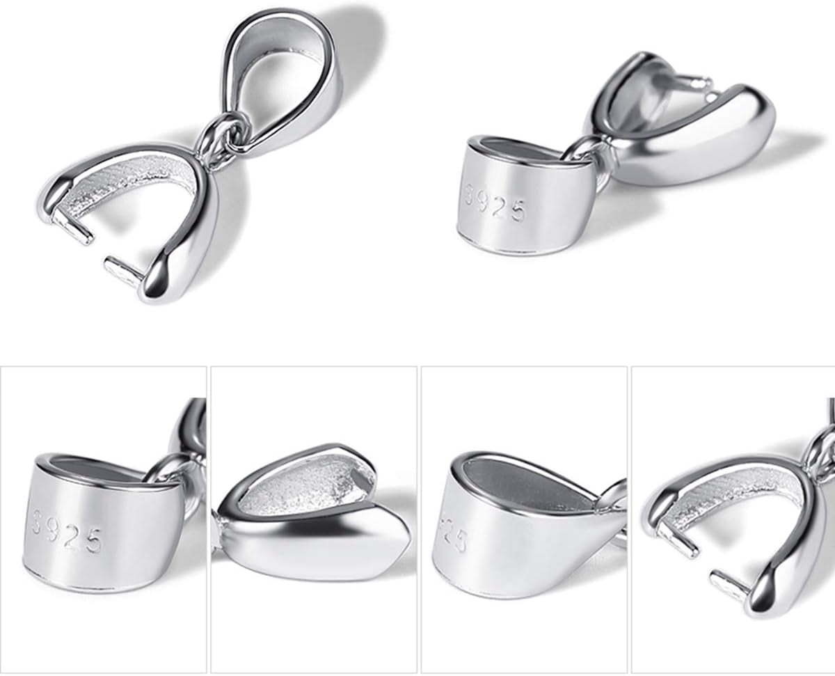 2Pcs 925 Sterling Silver Pendant Bail Connector Pinch Clasp for Necklace DIY Jewelry Craft Making Handmade Beading Fittings Accessories 1.7Cm