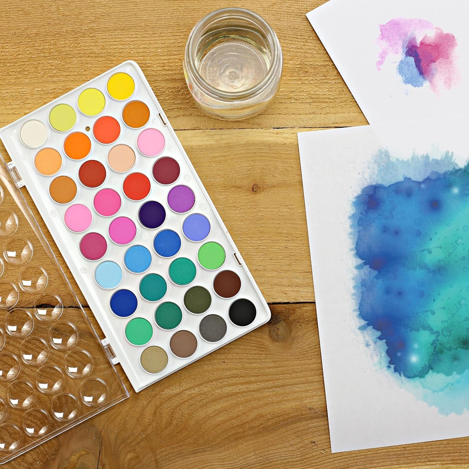 36 Color Watercolor Pan Set with Natural Hair Brush Necessities - Watercolor Set for Students, Teachers, Artists - 1 Pack