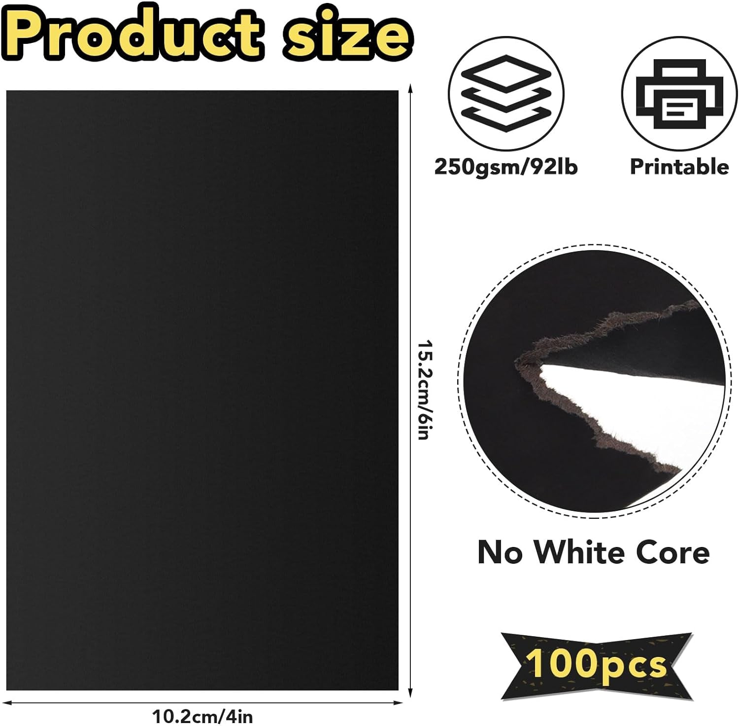 100 Pack Black Cardstock 4X6, 80Lb Cardstock Paper Blank Index Cards Thick Paper Heavyweight Cardstock for Printer, Postcards, Wedding Invitation, Menus, Thankyou Cards