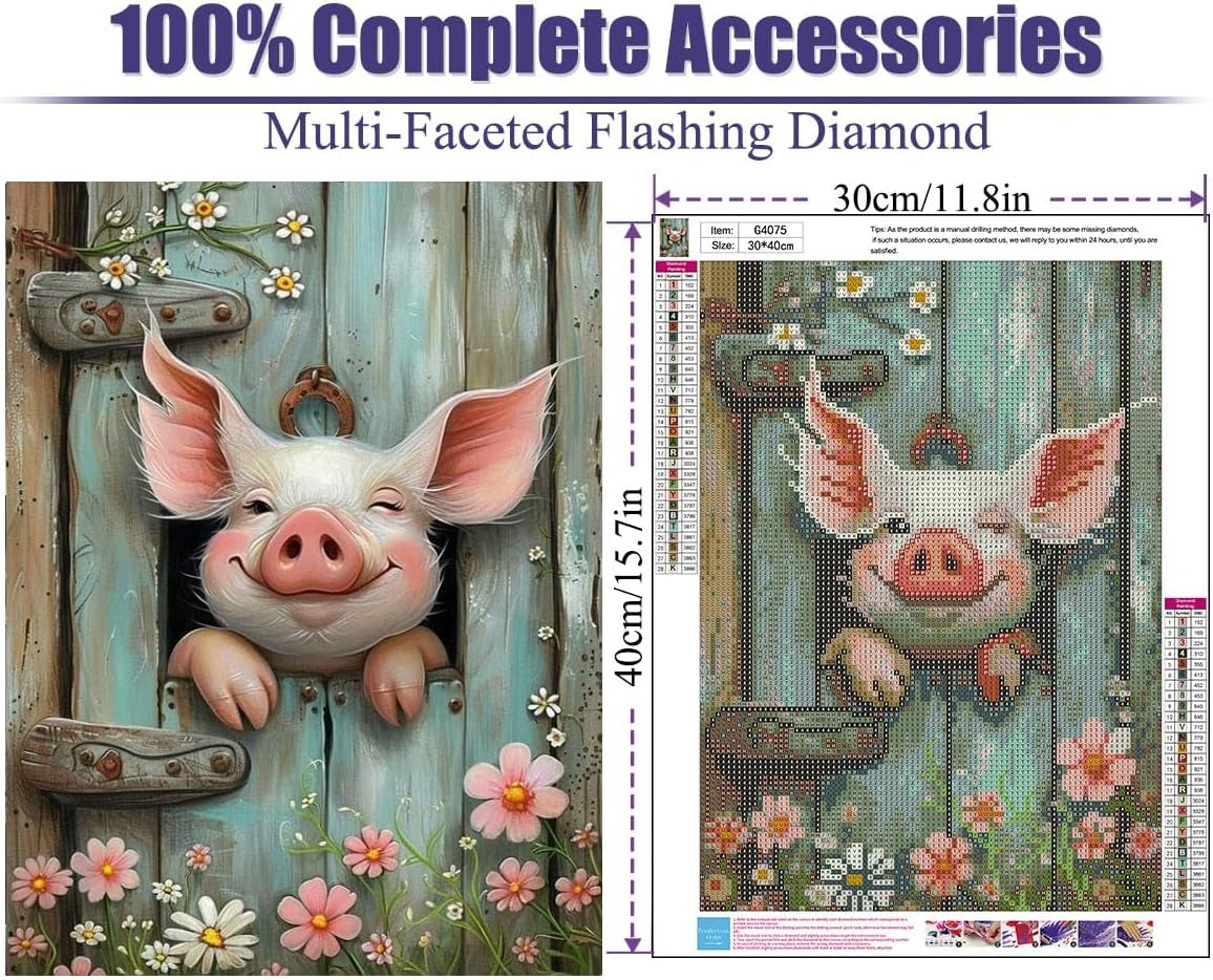 Pig Diamond Art Painting Kits for Adults-Round Full Drill Diamond Dots Paintings for Beginners, 5D Paint with Diamonds Pictures Gem Art Painting Kits DIY Adult Crafts Diamond Art Project Kits