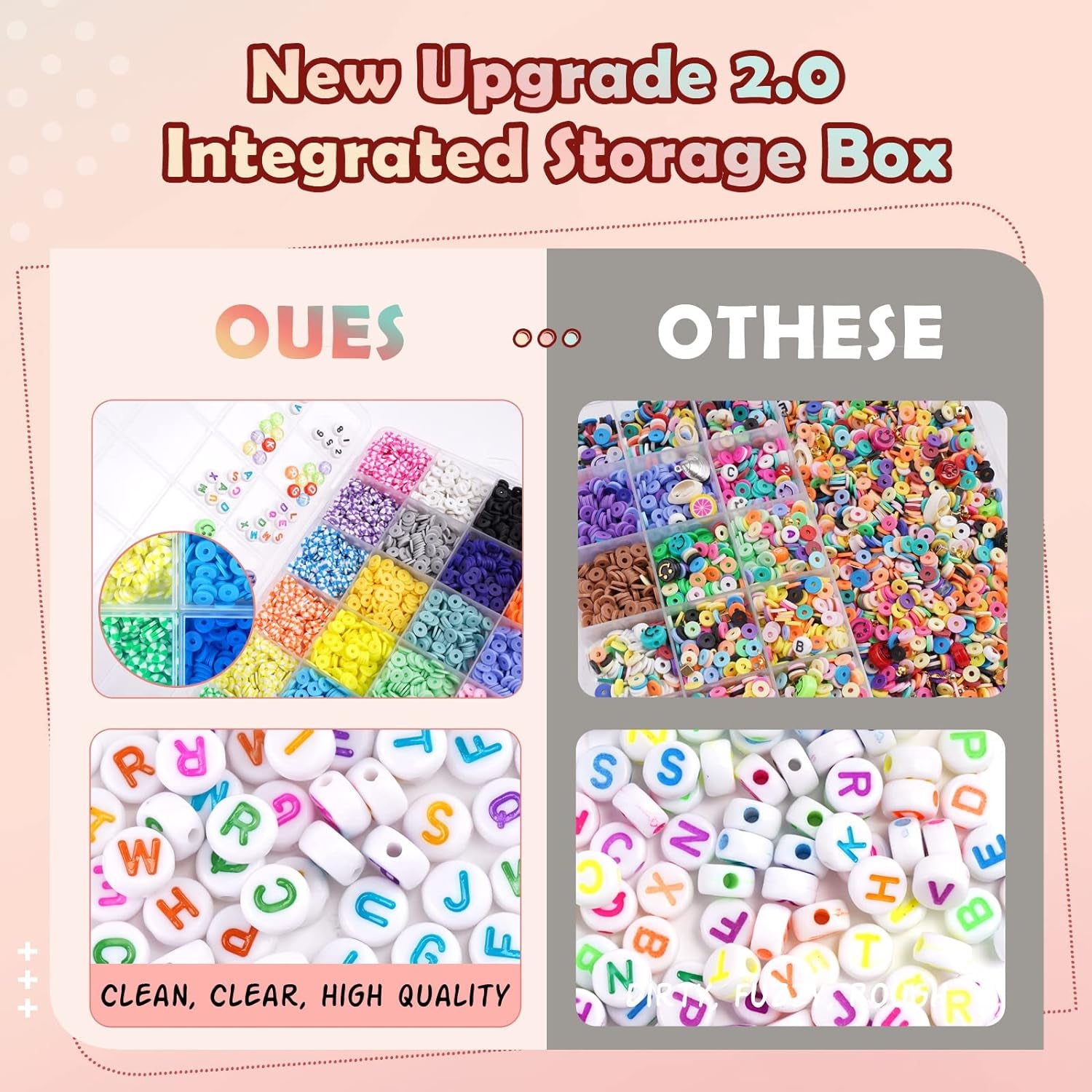7200 Pcs Clay Beads 2 Boxes Friendship Bracelet Making Kit 24 Colors Letter Beads Flat Disc Heishi Clay Beads for Jewelry Making Preppy Set with Number Beads Glow