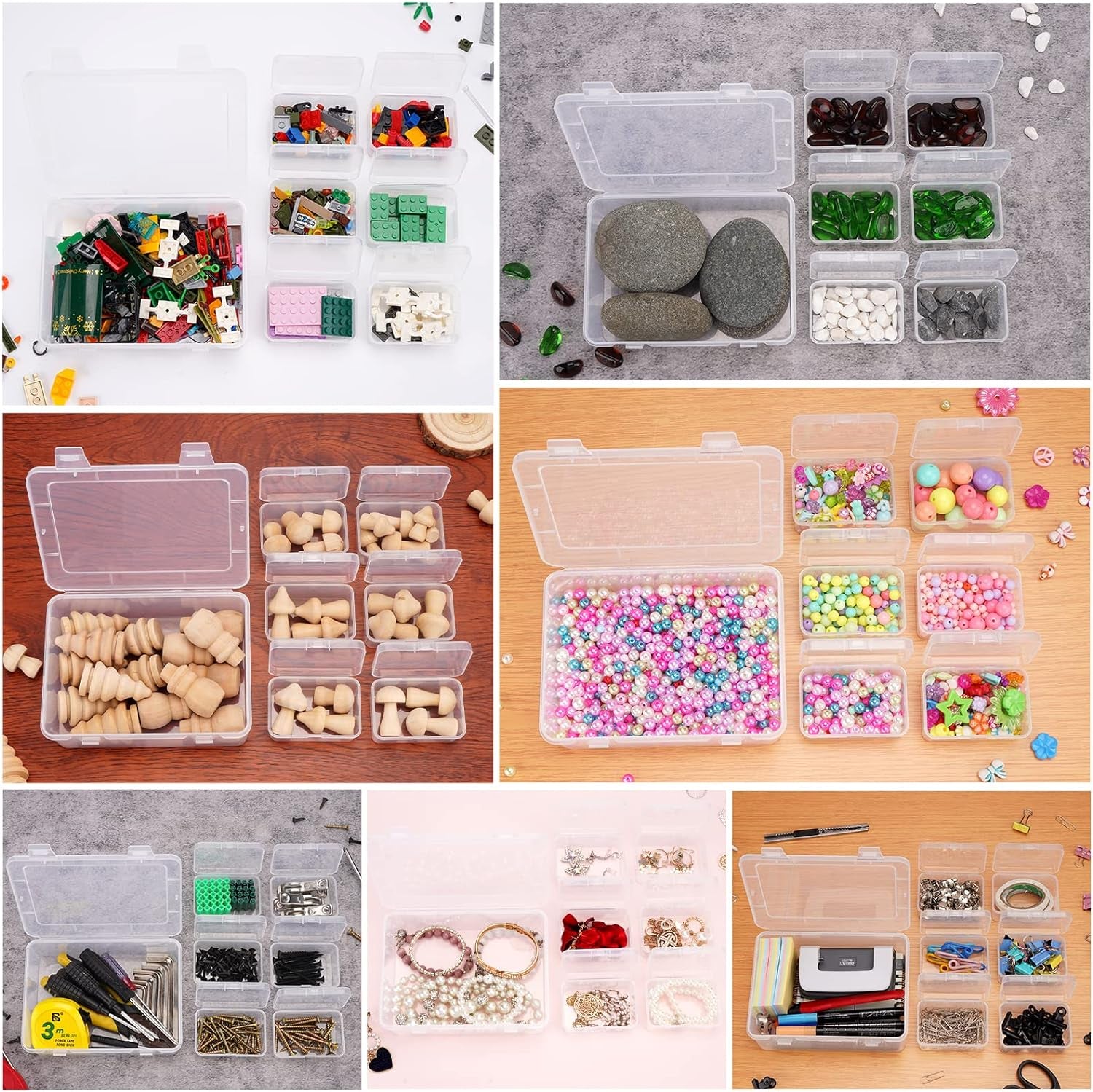 Small Bead Organizers and Storage, Clear Bead Storage Containers Rectangle Bead Holder Plastic Cases Transparent Boxes for Nail DIY Craft Making Jewelry Battery Screw