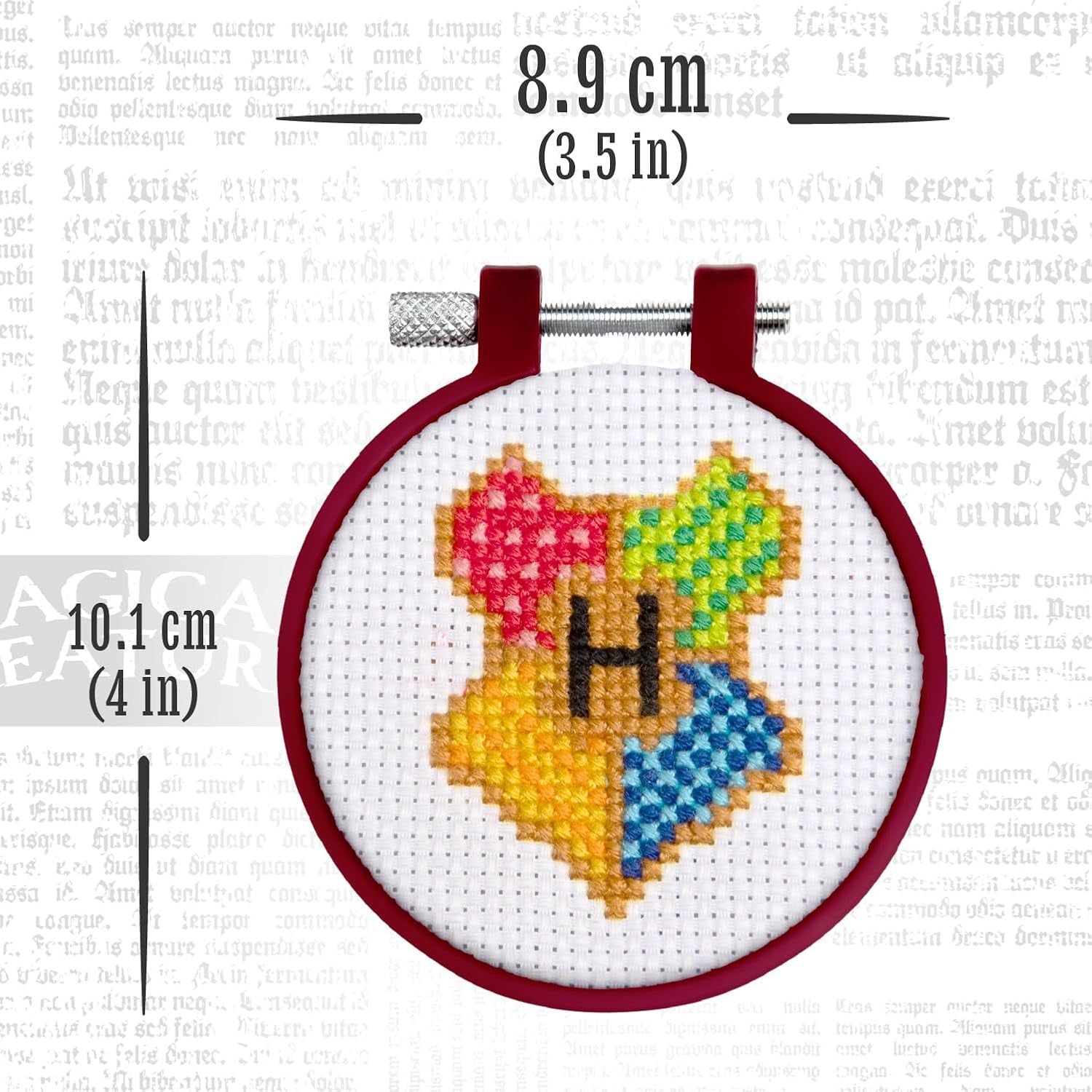 Harry Potter Stamped Cross Stitch 4 Pack, Embroidery Starter Kit for Beginners, Four Patterns, Fun & Easy Backpack Charms Craft Activity for Fans