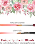 Velvetouch, Series 3950, Paint Brush for Acrylic, Oil and Watercolor, Set of 5 Spotter 5/0, Angle Shader ¼”, round 8, Filbert 8, round 2