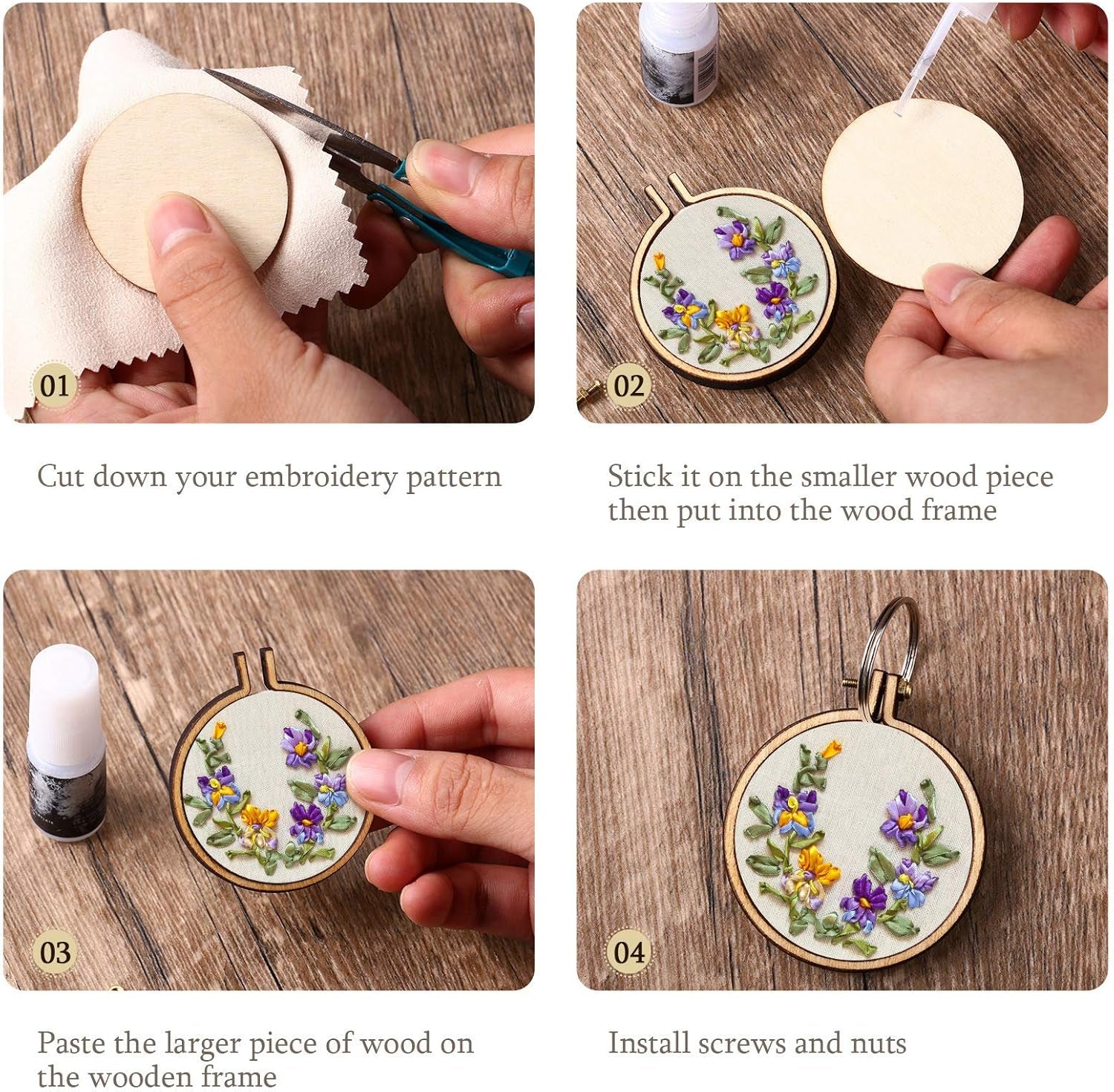 Mini Embroidery Hoop Wooden Mini Crossing Stitch Hoop Mini Ring Embroidery Circle for DIY Pendant Crafts, Round, Oval Vertical, Oval Horizontal (16 Sets)