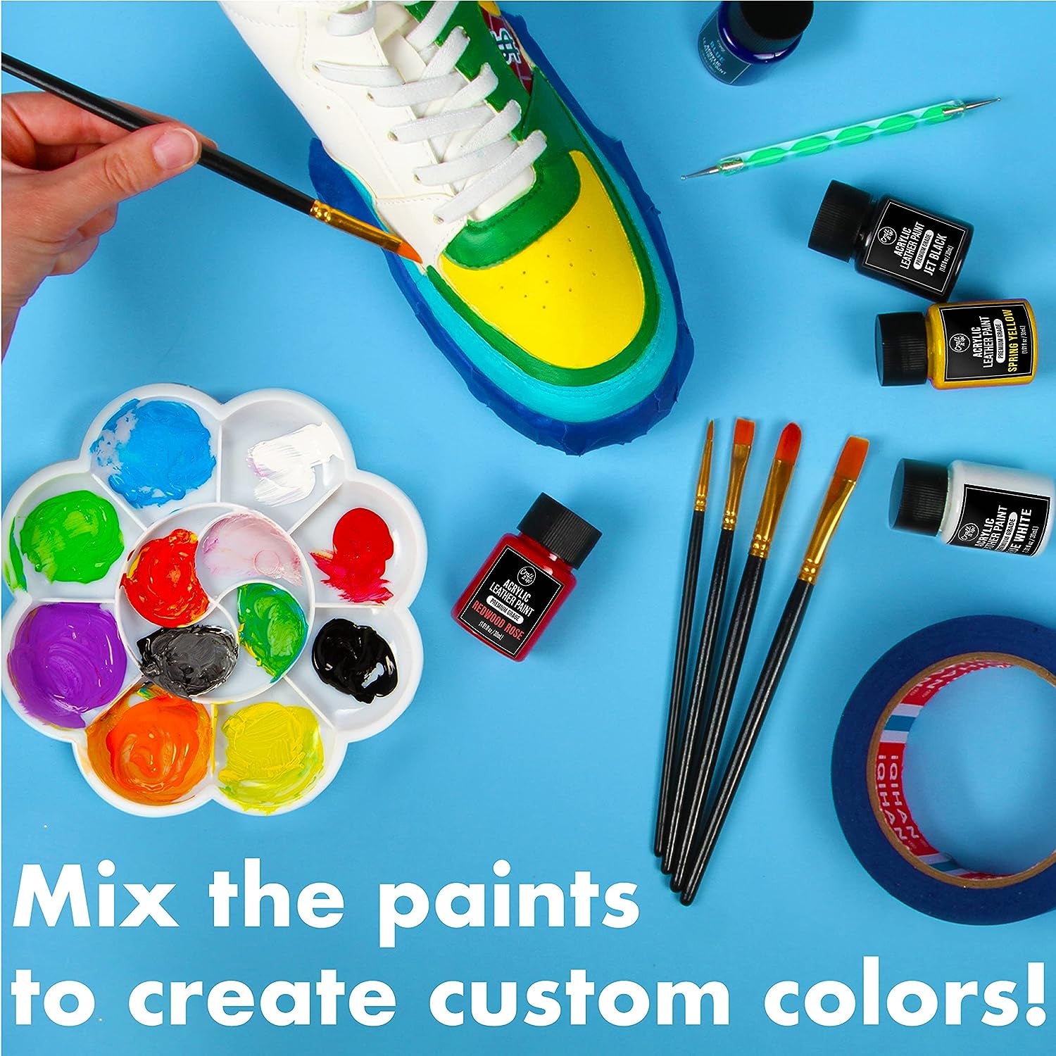 Sneaker Painting Kit Complete Shoe Paint Kit for Sneakers- Paint, Brushes, Tape & More Included- Shoe Customization Kit