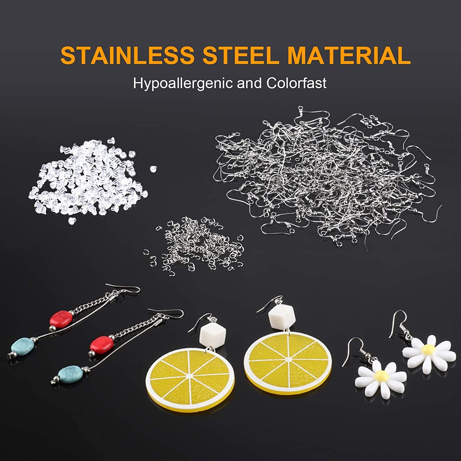 Stainless Steel Earring Hooks French Ear Wire, 600Pcs Earring Making Findings Parts Jewels DIY Supplies Kits, with Silicone Earring Backs Stoppers & Open Jump Ring