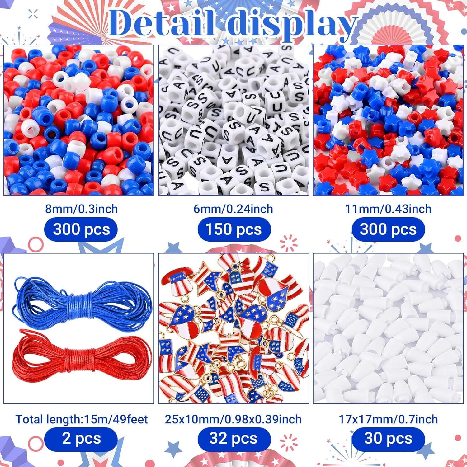 4Th of July Jewelry Craft Kits DIY Bead Necklace Crafts USA Letter Beads Red White Blue Beads for Patriotic Day Jewelry Making Kits Independence Day Decorations
