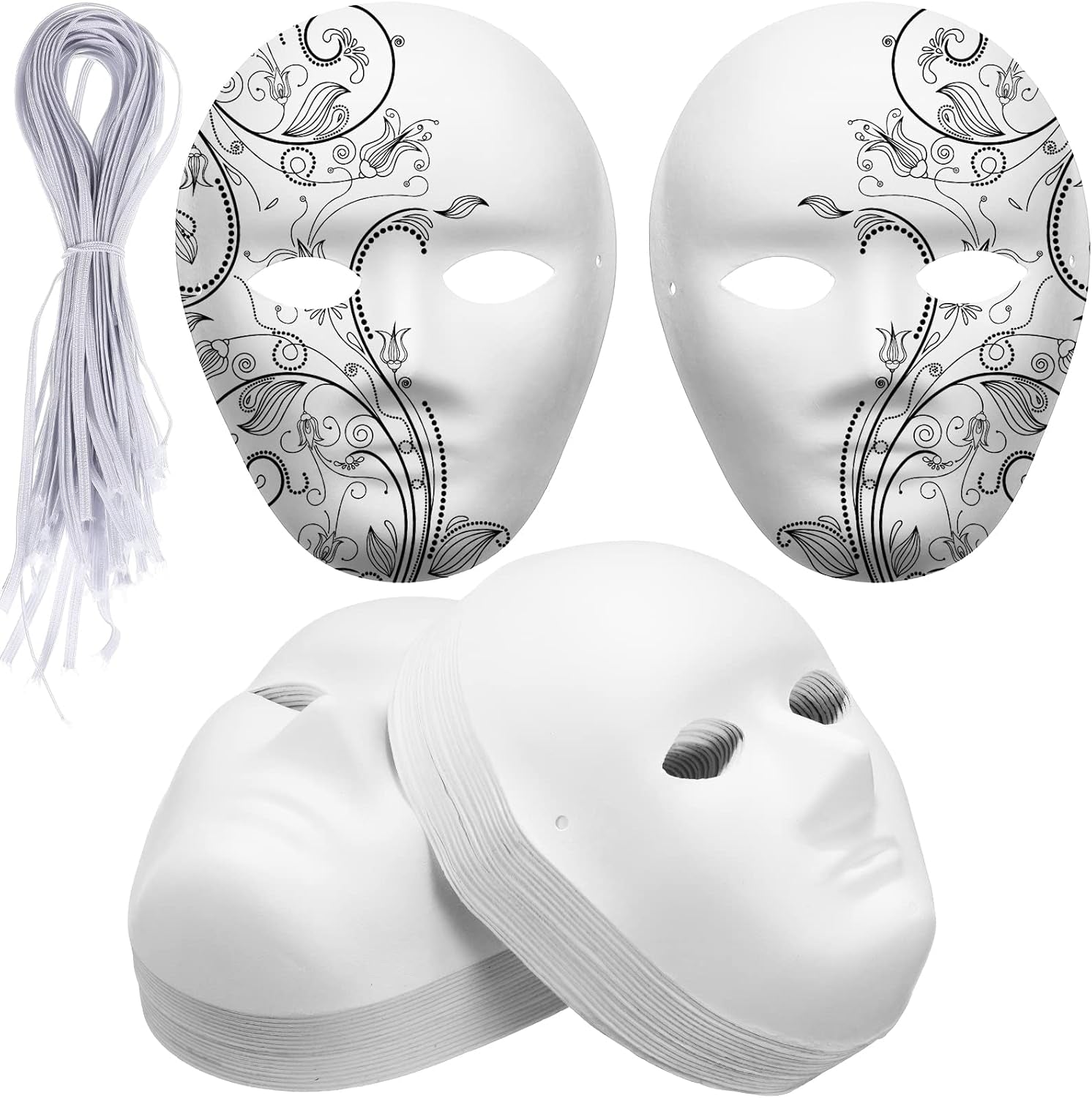 36 Pieces Paper Mache Masks White DIY Craft Paintable Mask Cosplay Mask Halloween Party Decor for Women Men, 2 Sizes