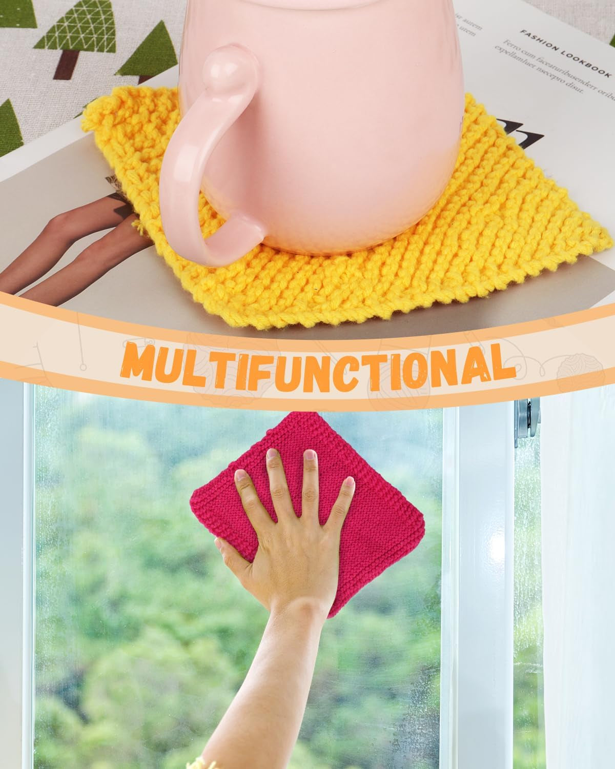 Knitting Kits for Beginners, 4 Pcs Bamboo and Metal Knitting Needle Set with Cotton Yarn, Knitting Set for Making Dishcloth with Step-By-Step Instructions,Colorful