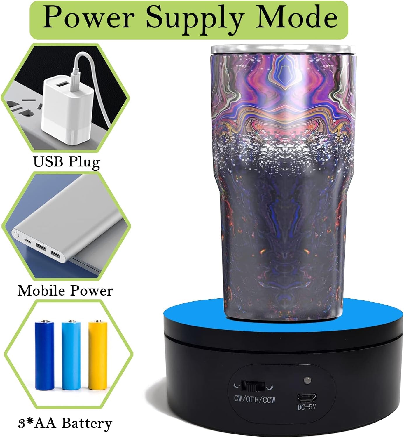 Motorized Rotating Display Stand,Turner Cup Platform for Epoxy Glitter Tumbler, 360 Automatic Mute Rotating Turntable, Tumbler Making Supplies Spinner, Base for Product Video Show ,Balck 4.72In