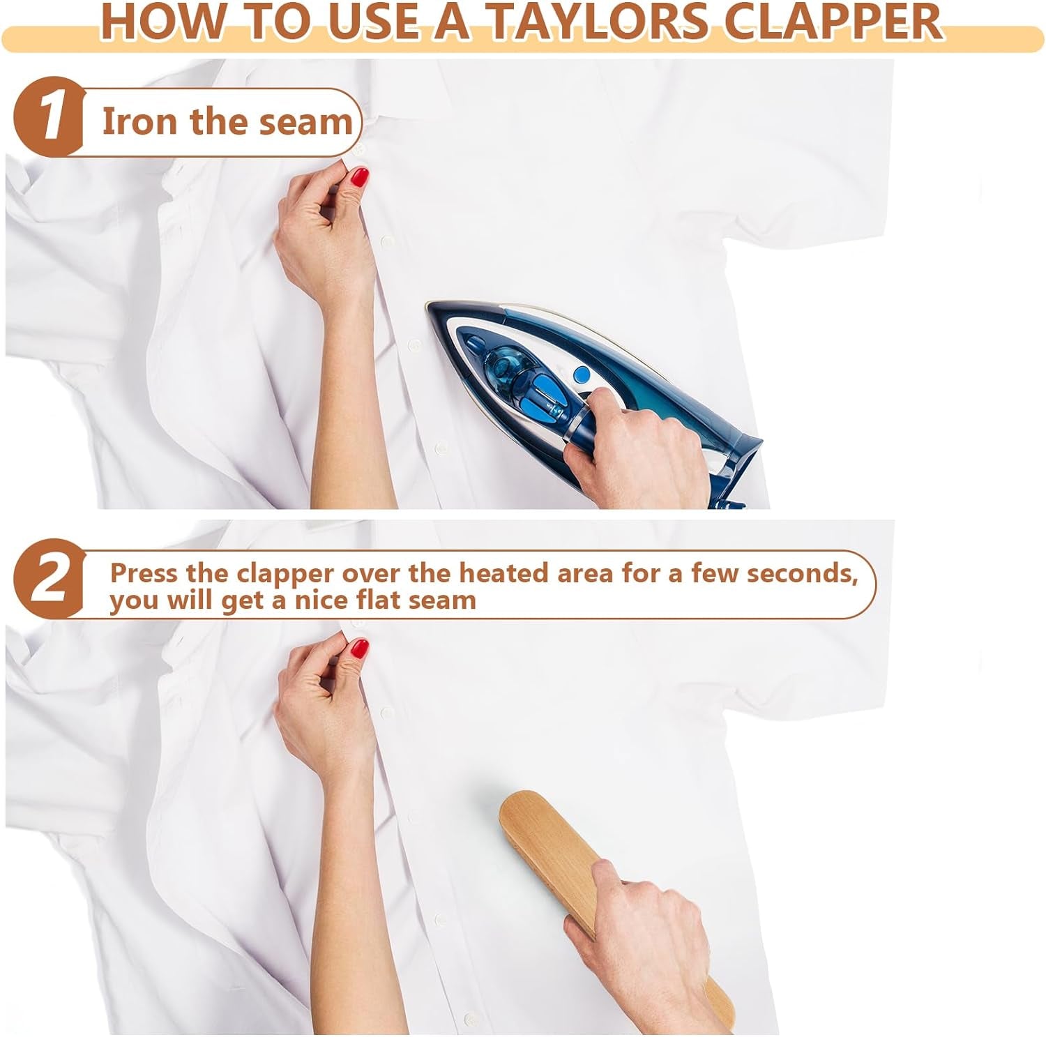 2 Pack Beechwood Tailors Clappers, Professional Sewing Tool for Flattening Fabrics and Point Pressing, Wooden Tailors Clapper for Sewing, Quilting, Ironing(12Inch&7Inch)