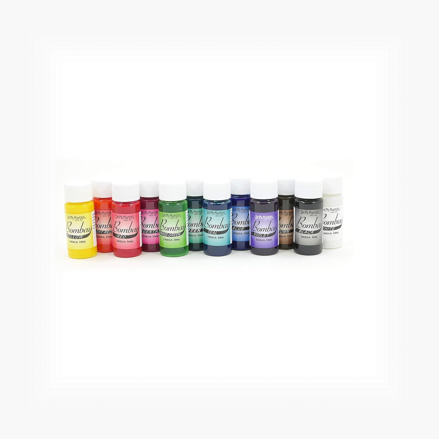 Bombay India Ink (Set 1) Ink Set, 0.5 Oz, Set 1 Colors, 1 Set of 12 Bottles