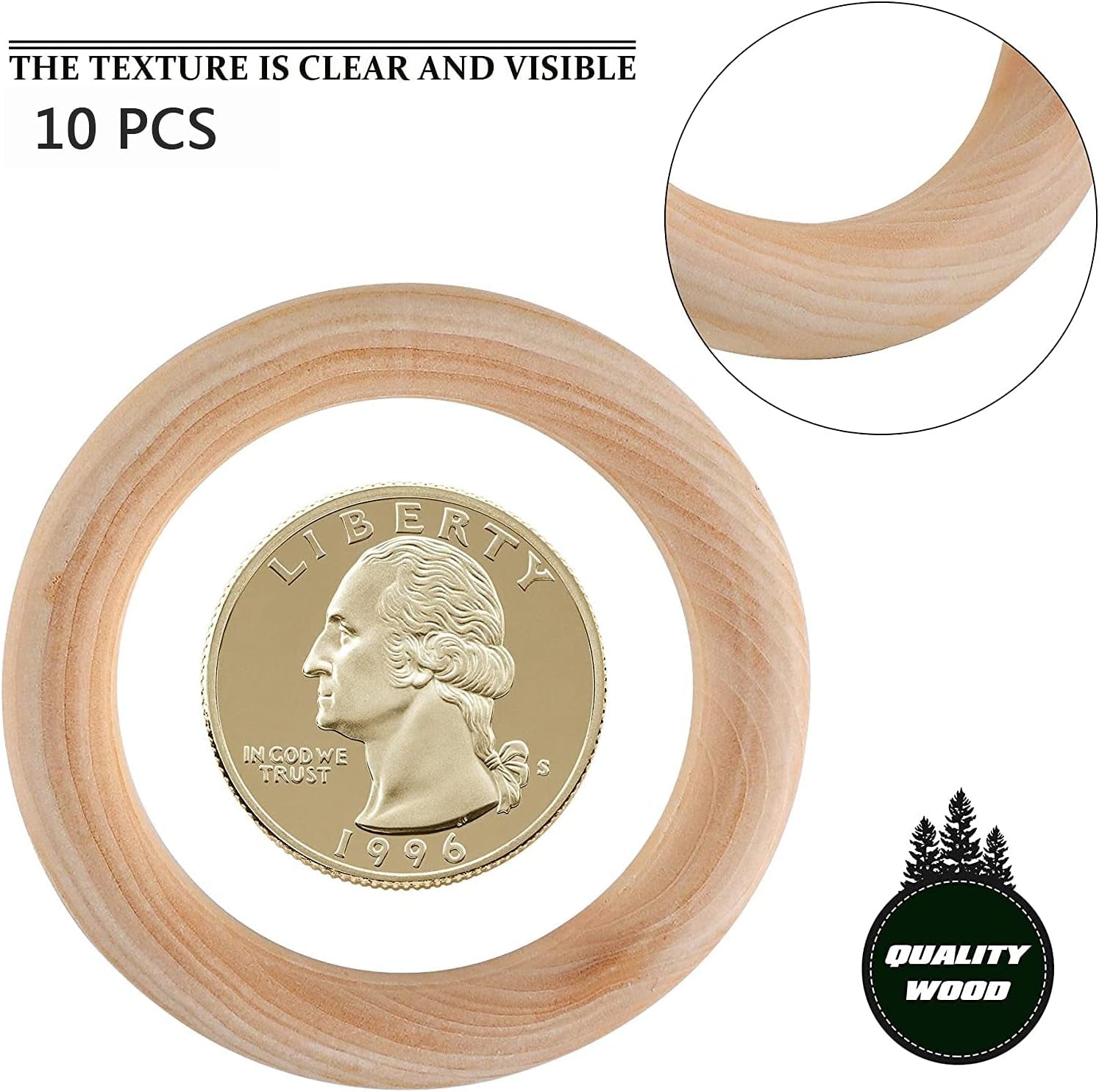 10 Pcs Macrame Wooden Rings, 60Mm/2.4Inch Natural Unfinished Solid Wood Hoops for DIY Craft Pendant Connectors Jewelry Making