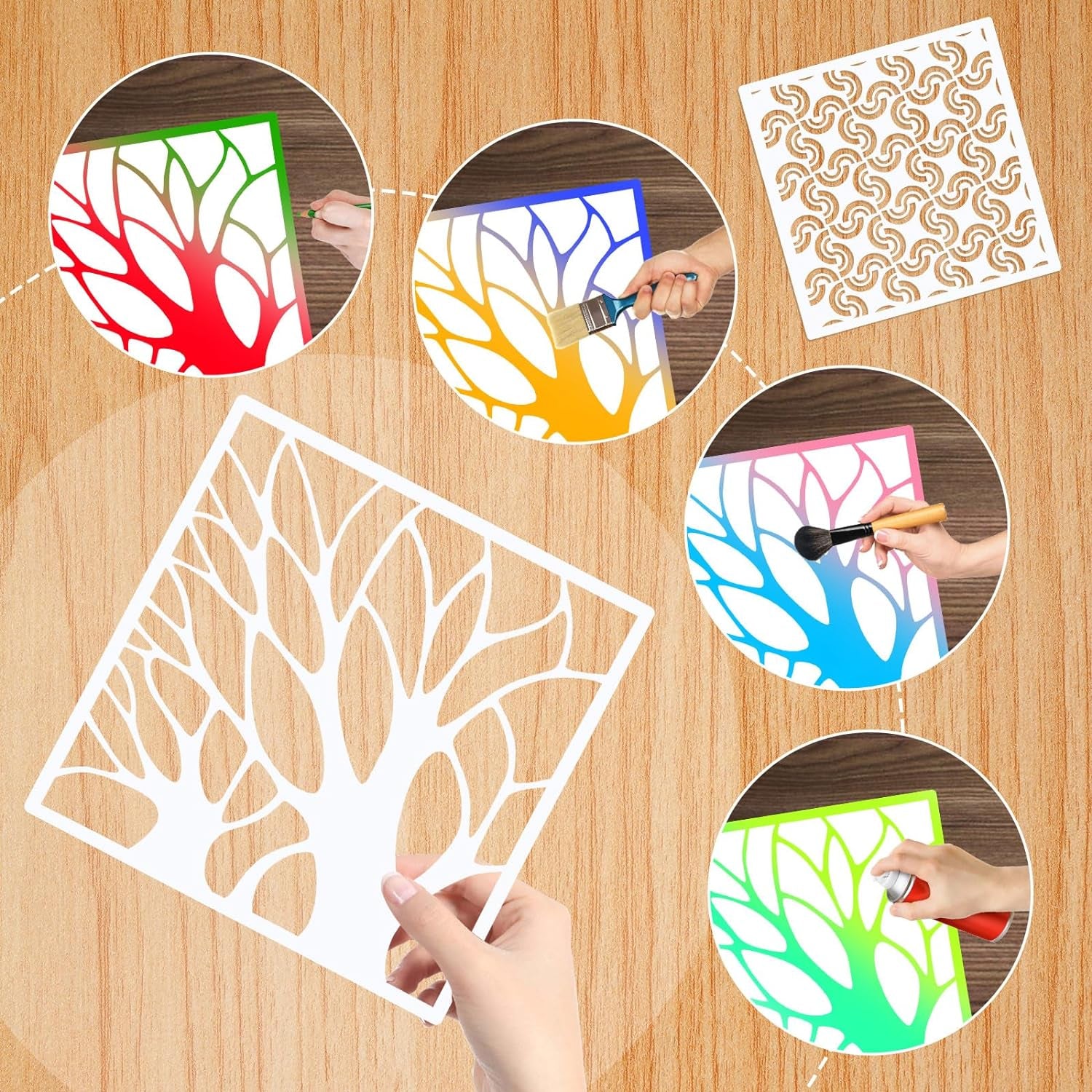 24Pcs Stencils for Painting, Reusable Geometric Painting Stencils Abstract Layering Stencil for Painting on Wooden Furniture Floor Decor DIY Supplies