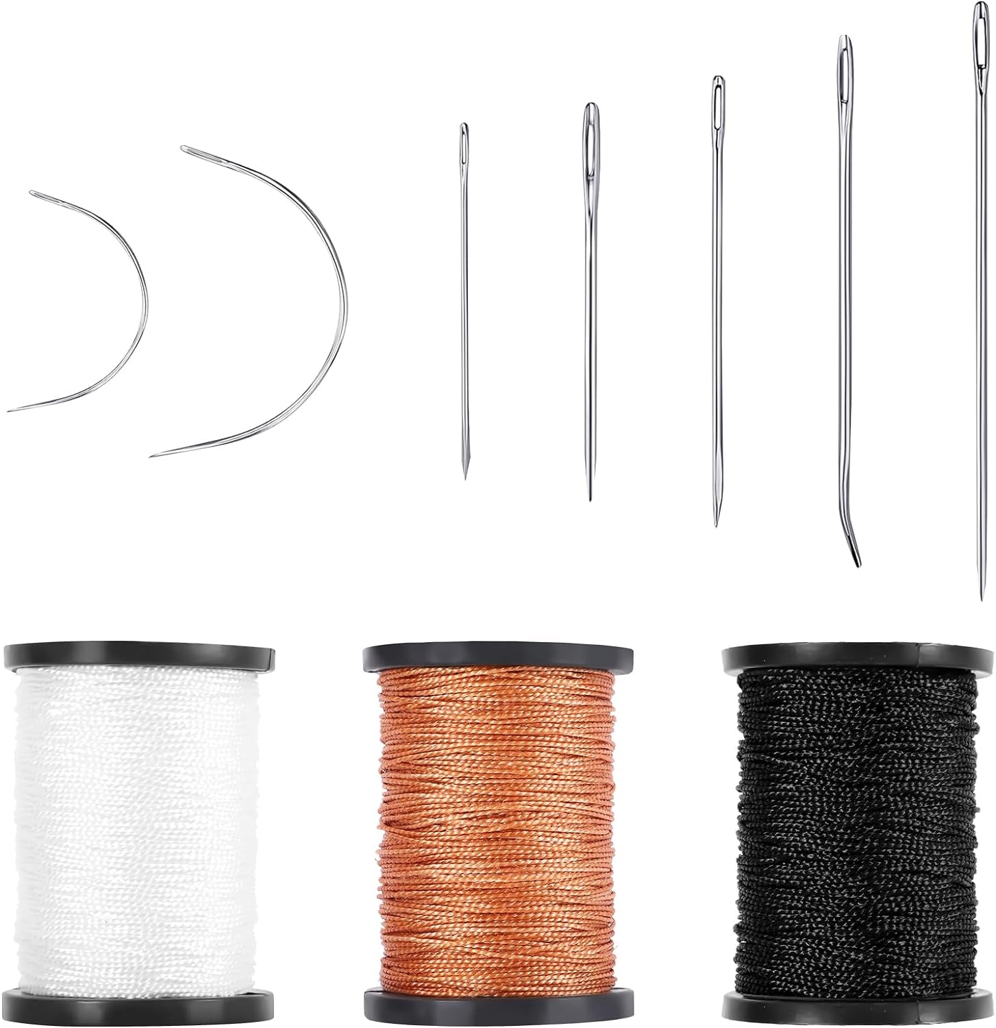 Upholstery Sewing Thread Kit,3 Rolls Upholstery Thread Heavy Duty Nylon Thread with 7 Pcs Leather Needles for Hand Sewing for Upholstery Leather Canvas Bags Sofa Furniture(3 Colors)