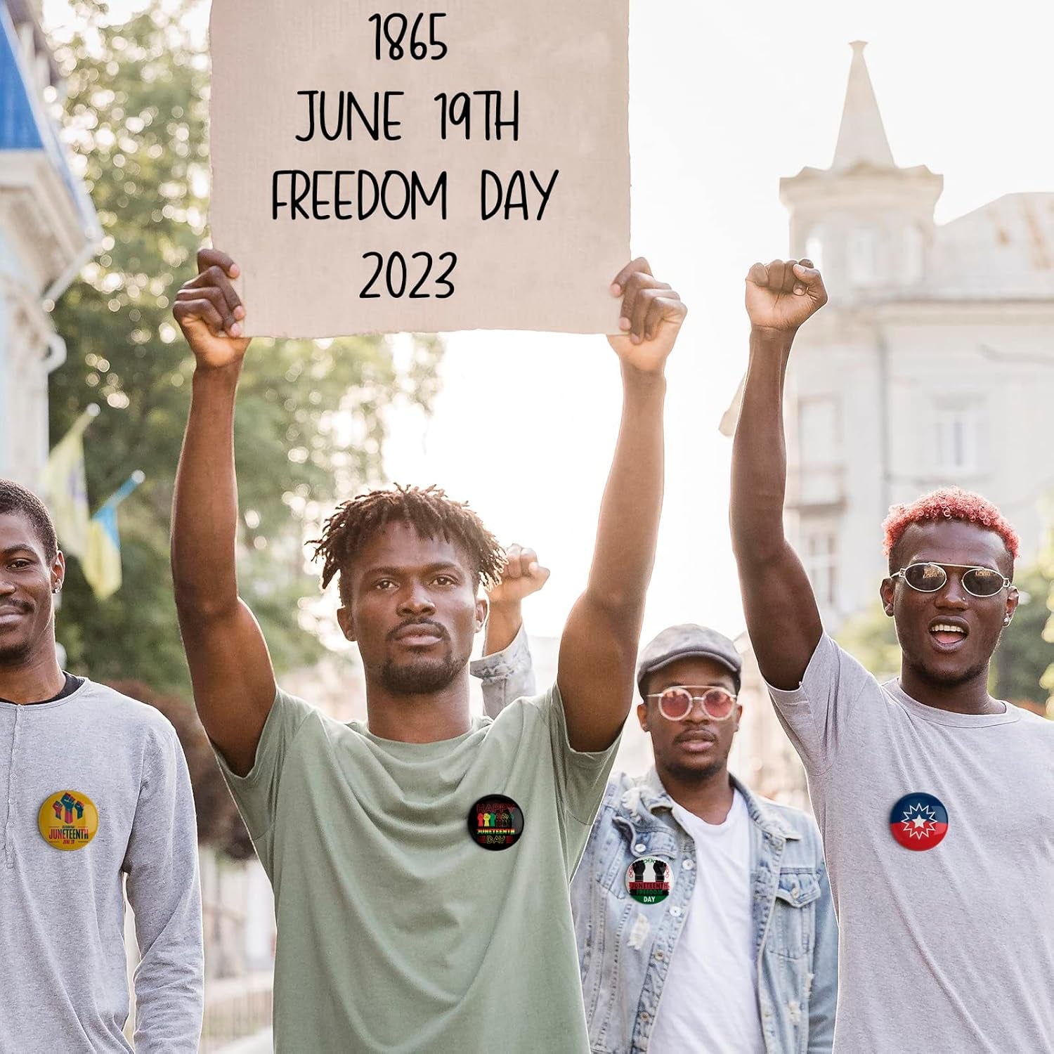 48Pcs Juneteenth Buttons, 4.4Cm (1.73 Inch), Happy Juneteenth Badges Pins Bulk, Freedom Day June 19Th 1865 Party Favors Supplies Bag Stuffers Fillers, Black African American Juneteenth Gifts