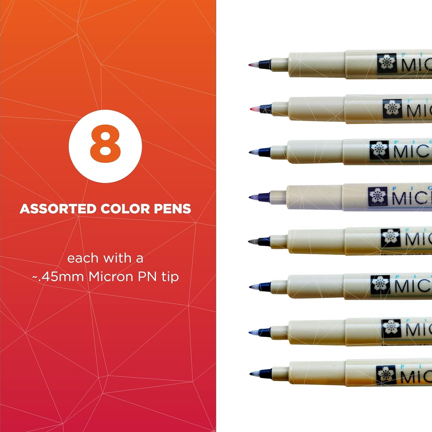 Pigma Micron Plastic Nib Pens - Archival Black and Colored Ink Pens - Pens for Writing, Drawing, or Journaling - 0.45 Mm Plastic Nibs - 8 Pack