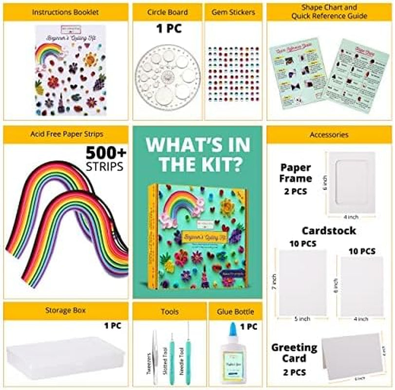 Beginner'S Quilling Kit for Kids and Adults, DIY Craft Kit for Kids and Adults, Paper Quilling Kit for Beginners with Tools, Instructions &amp; Storage Box, Makes 10+ Fun Projects