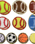 16Pcs Sports Themed Patch, Chenille Patches Gold Edges Basketball Soccer Baseball Football Volleyball Iron on Patch for Bags Hat DIY Clothing Repair