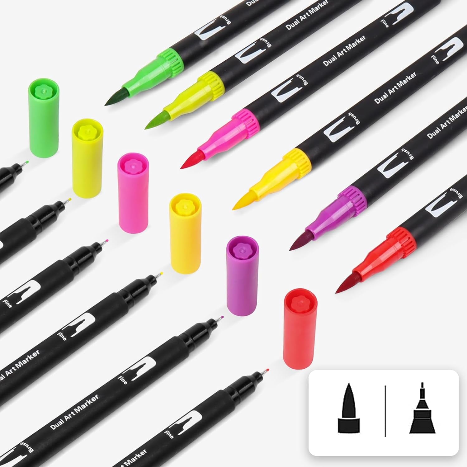 Double Tip Brush Pens Art Markers, 12 Fine Point Coloring Markers for Kids Adult Book Halloween Journaling Note Taking Lettering Calligraphy Drawing Art Craft Supplies Kit