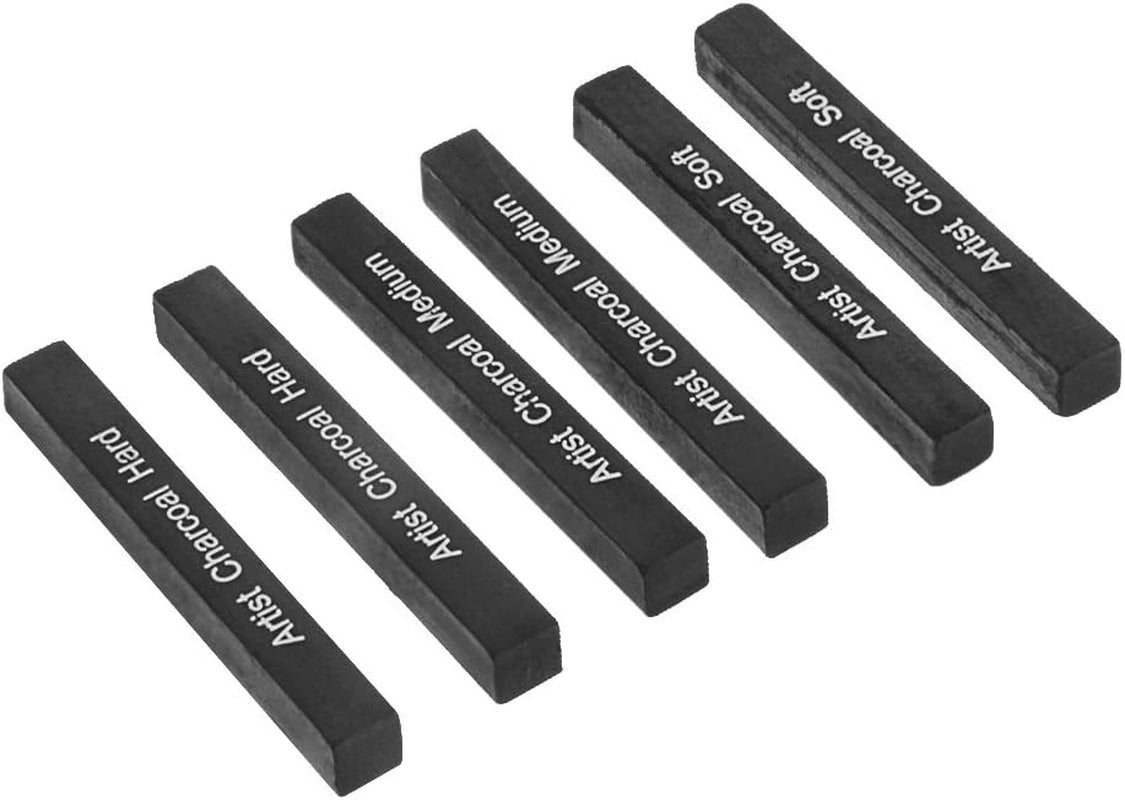 Artist Compressed Charcoal Sticks for Sketching, Drawing, Shading, Soft, Medium, Hard, Art Supplies Sketch Kits Tools, 6-Piece Boxed