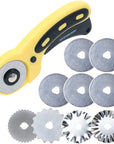 45Mm Rotary Cutter Set with 9 Pack Replacement Rotary Blades Skip Rotary Blades Pinking Rotary Blades for Sewing Fabric Leather Quilting Cutter Paper Perforating Tool