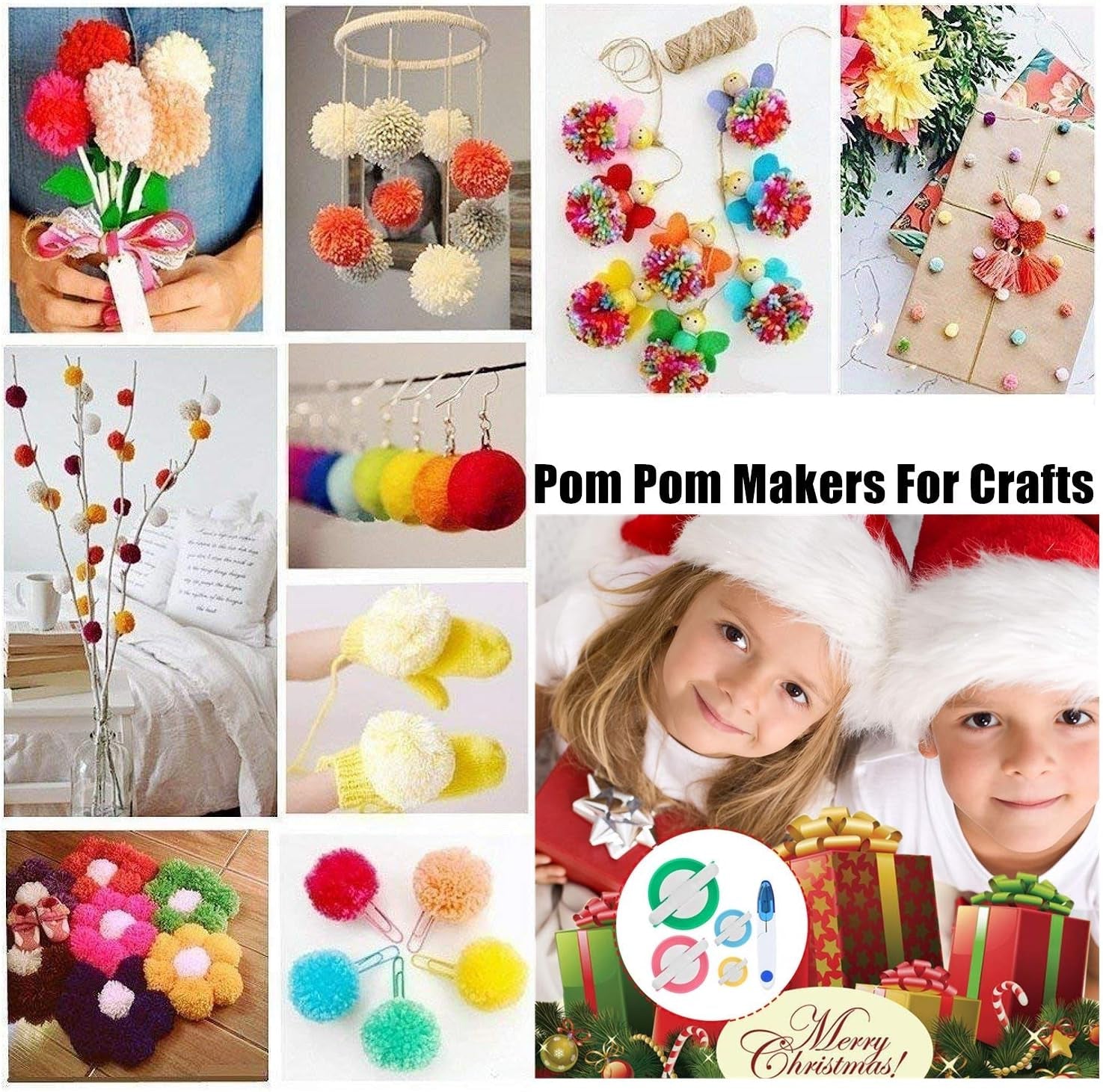 2 Set Pompom Makers of 6 Sizes,  50 PCS Pom Pom Kit Includes 8 PCS Pom Pom Maker, 2 PCS Thread Cutter Scissors, 40 PCS Plastic Needles for Fluff Ball Weave DIY Wool Yarn Knitting