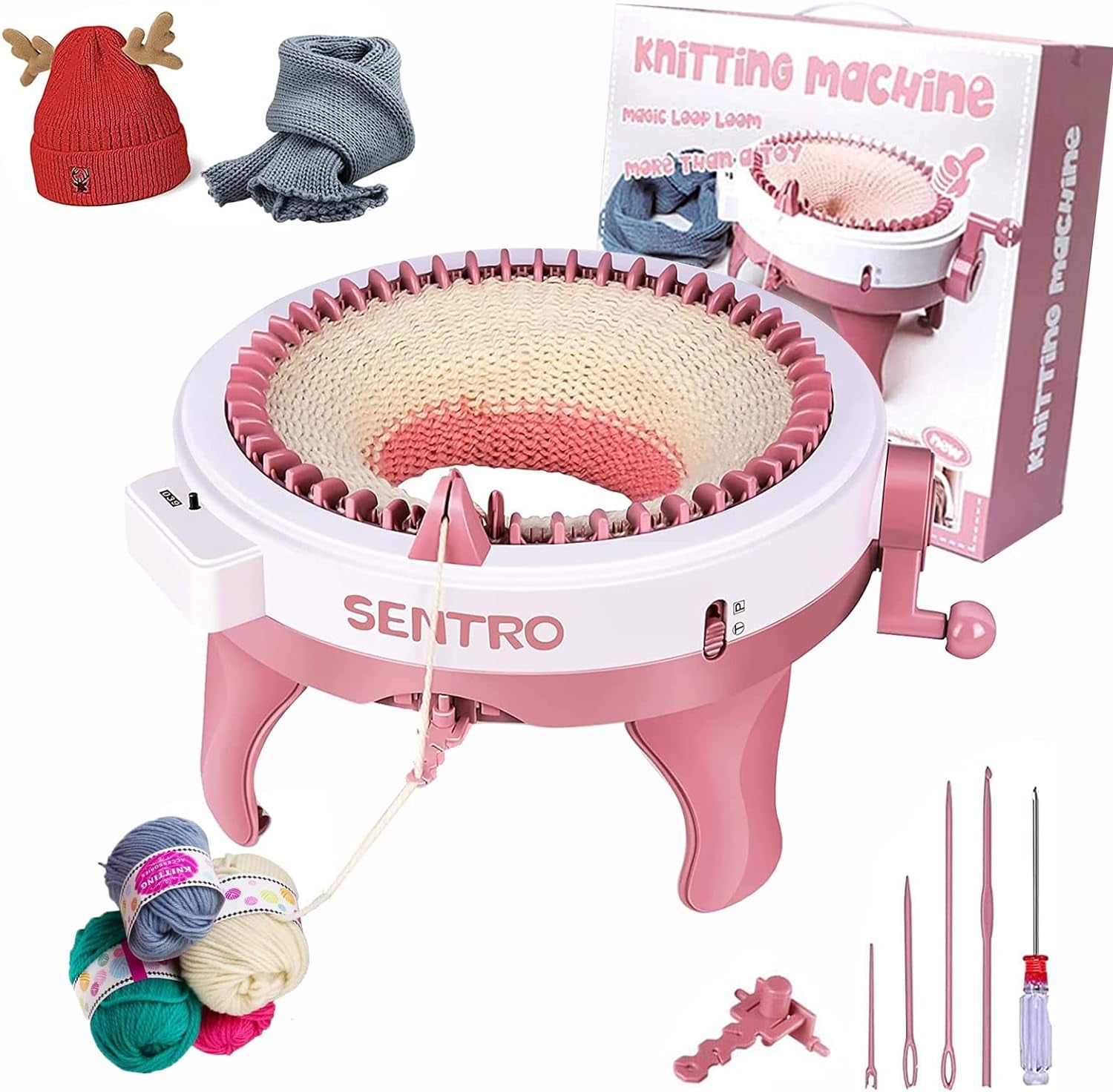 Knitting Machines, 48 Needles Knitting Loom Machine with Row Counter, Smart Weaving Loom round Spinning Knitting Machines,  DIY Knitting Board Rotating Double Knit Loom Machine Kit