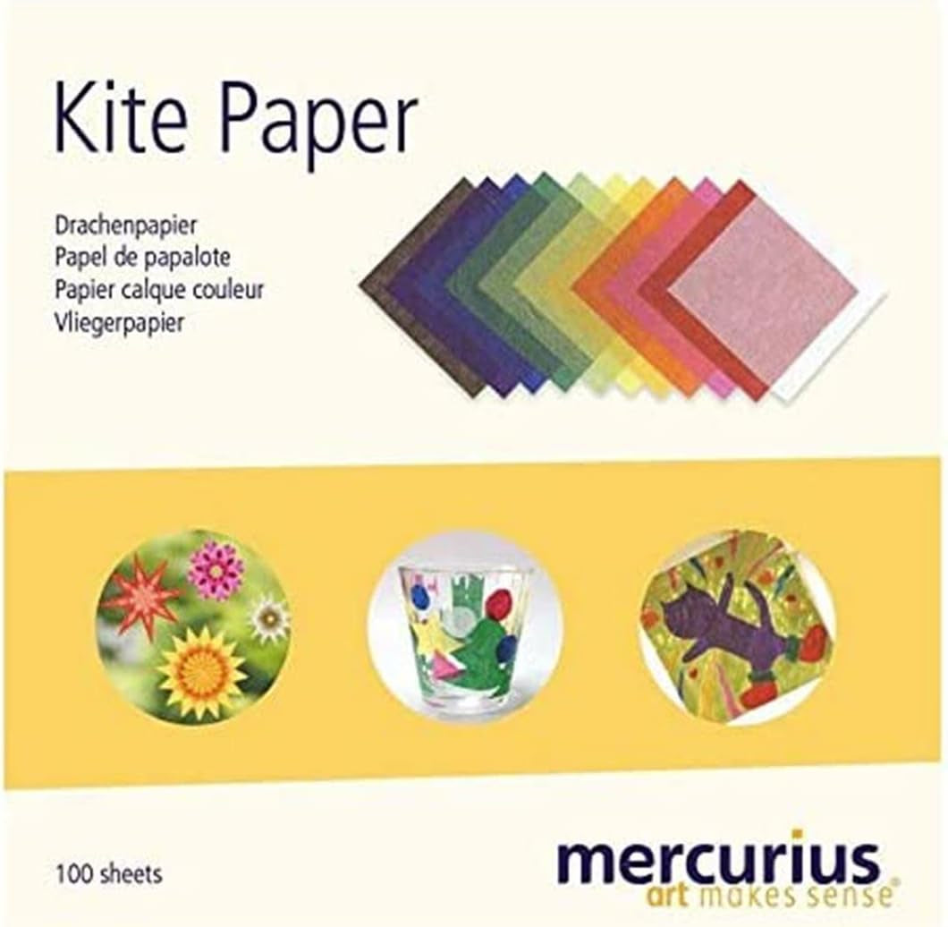 Mercurius Kite Paper 6"X6" Transparent Paper for Art Decorations at Home or School - 100 Colored Paper Sheets Block for Vibrant Origami, DIY Projects and Kids Crafts (11 Assorted Standard Colors)