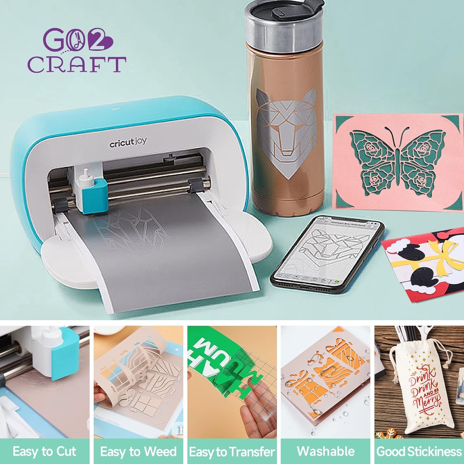 Accessories Bundle for Cricut Joy, 70Pcs Ultimate Accessories and Supplies with Adhesive Vinyl Sheets, Folded Card Stock, Card Mat, Weeding Tools, Crafting Starter Kit for Cricut Projects