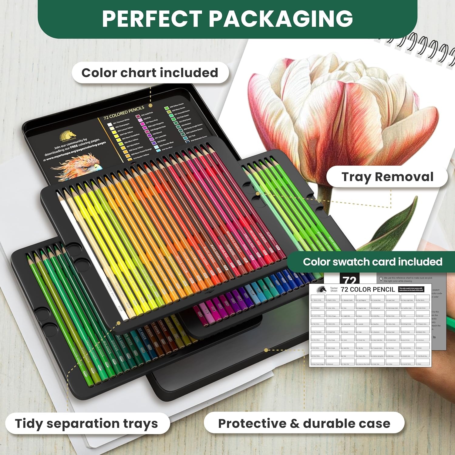 Oil Based Colored Pencils Set, 72 Pcs Premium Color Pencils, Vibrant Colors, Break-Resistant Core, Art Kit with Adult Coloring Book