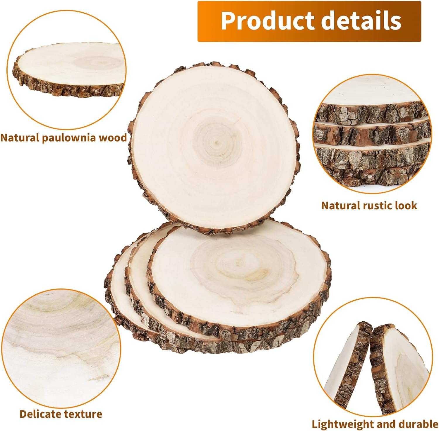 4 Pack 8-9 Inches Natural round Wood Slices Unfinished Craft Wood Kit Circles Large Wood Slices for DIY Crafts, Weddings Centerpieces Decor, Wood Ornament Disc