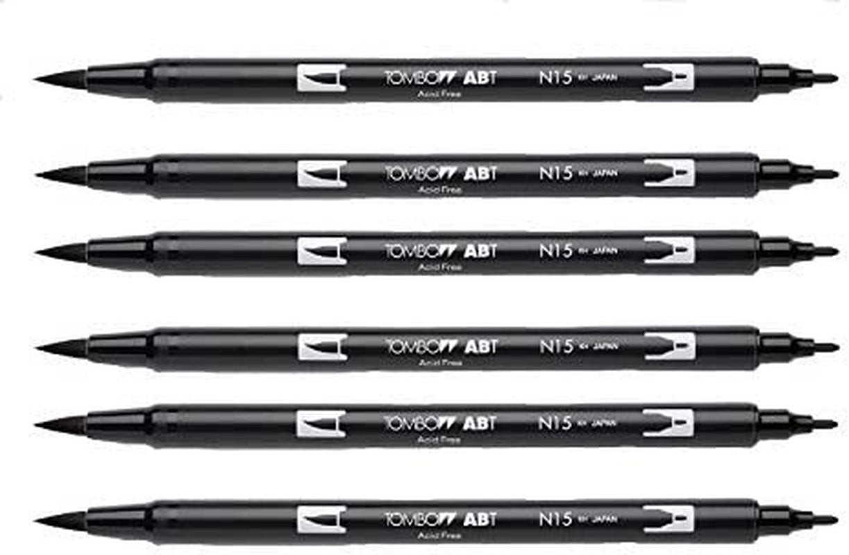 Dual Brush Pen, Black (66621) Pack of 6 Pcs.