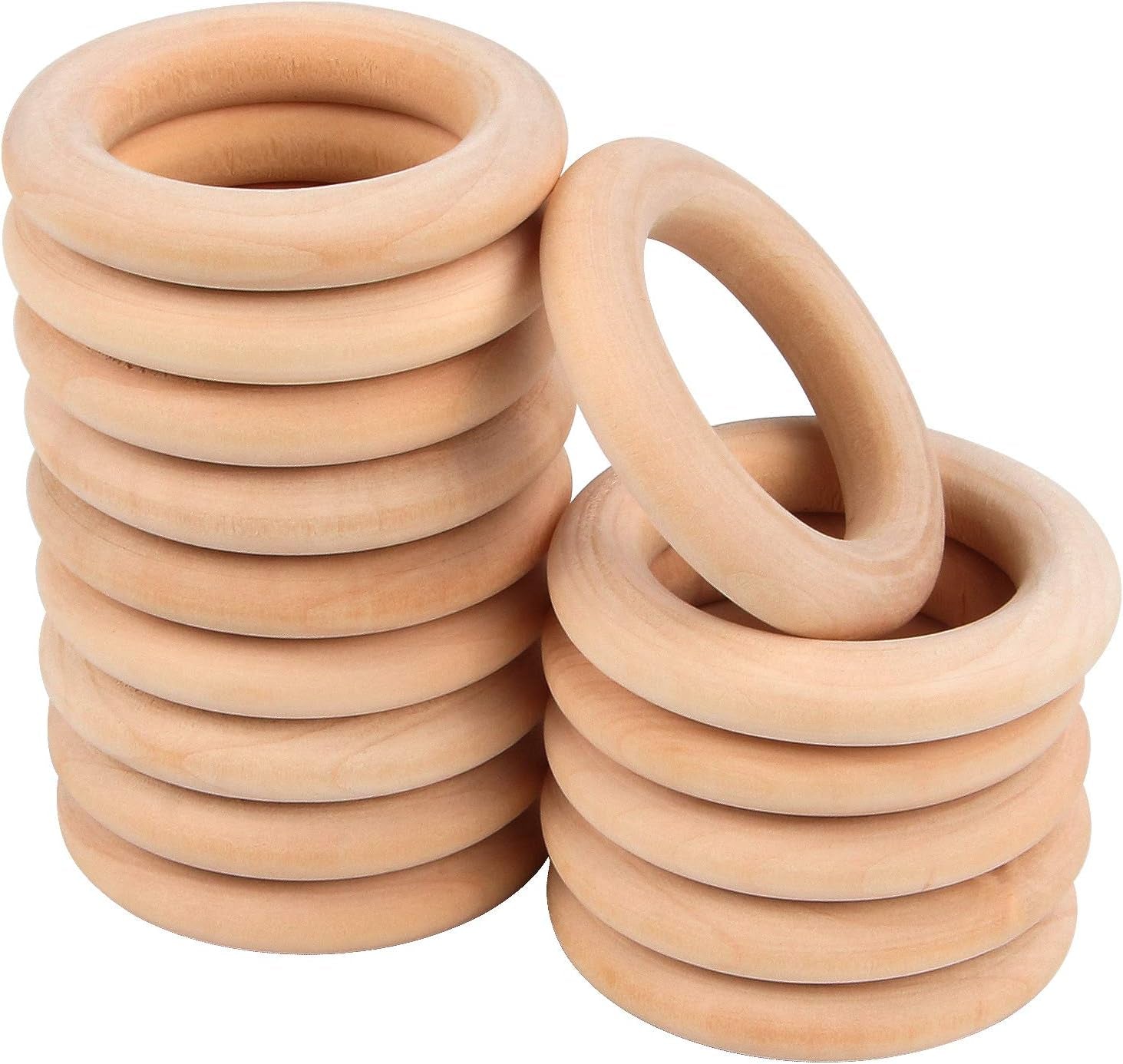 30 Pcs Wooden Rings, Macrame Wooden Rings, Natural Unfinished Solid Wood Rings for DIY Craft Pendant Connectors Jewelry Making (55 Mm)