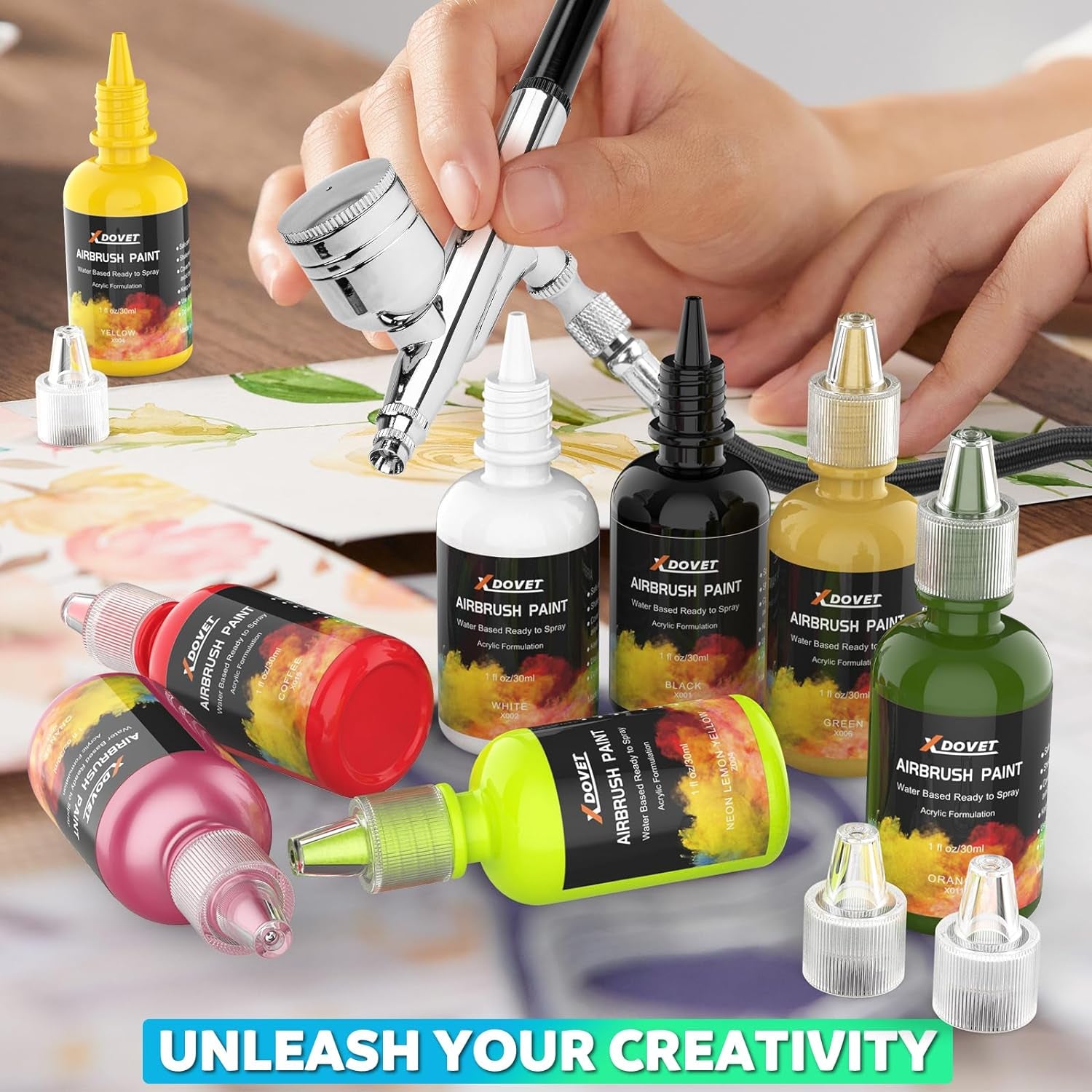 Airbrush Paint, 28 Colors Airbrush Paint Set (30 Ml/1 Oz), Ready to Spray, Opaque &amp; Neon Colors, Water-Based, Premium Acrylic Airbrush Paint Kit for Beginners, Hobbyist and Artists