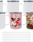 6 Pack 12 Oz Sublimation Tumblers with Handle Coffee Blanks, with Lid and Straw Cups Blank Bulk, Straight Skinny Insulated Cup Stainless Steel Water Bottle for Craft DIY…